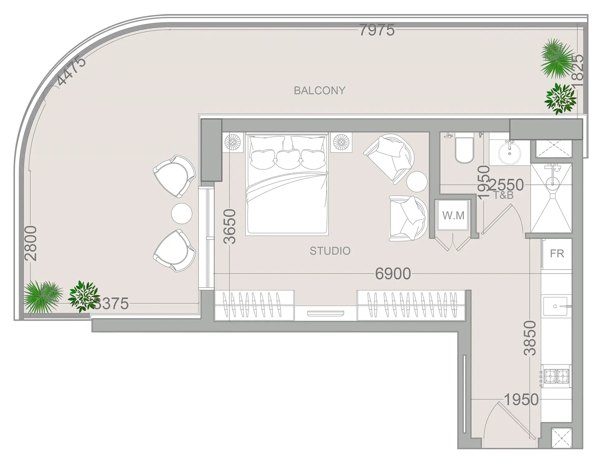 ELAR1S Sky Studio floor plan, 702 – 703 sqft