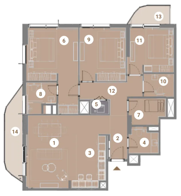Takaya 3 bed floor plan, 1,629 – 1,687 sqft