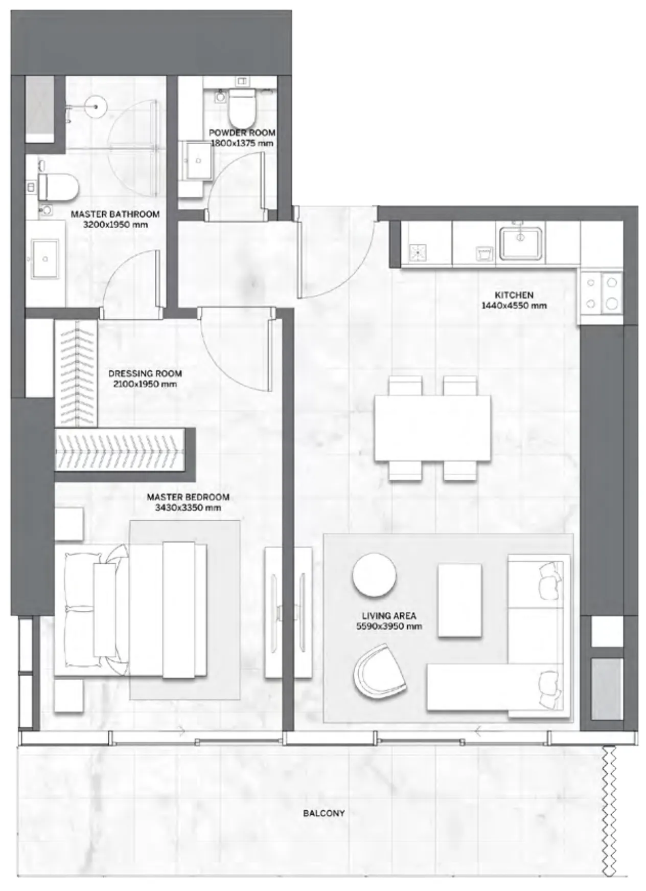 Trump International Resort 1 bed floor plan, 878 sqft