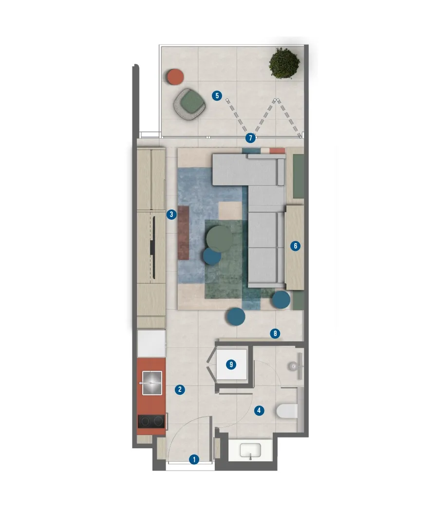 Rove Home Marasi Drive Studio floor plan, 400 – 401 sqft