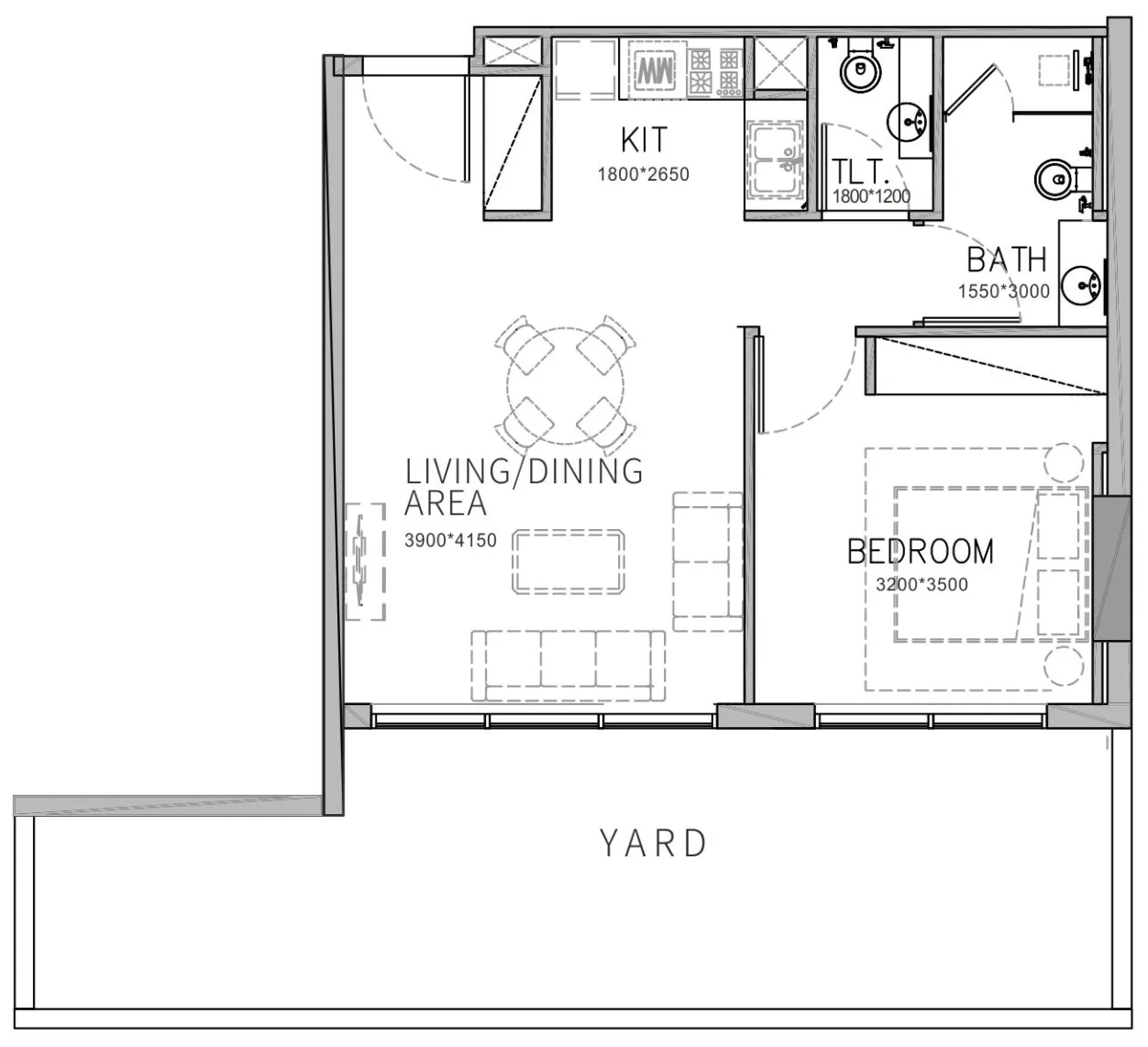 Stamn Yuni 1 bed floor plan, 842 sqft