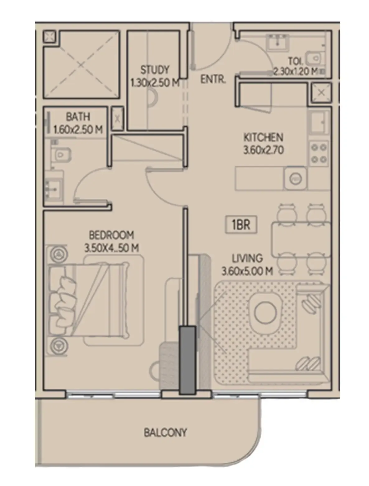 Weston by Wadan Phase 1 & 2 1 bed floor plan, 787 sqft
