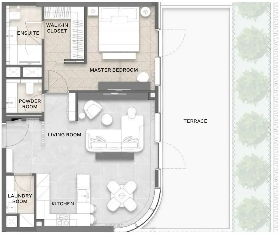 Avida Residences 1 bed floor plan, 1,096 – 1,098 sqft