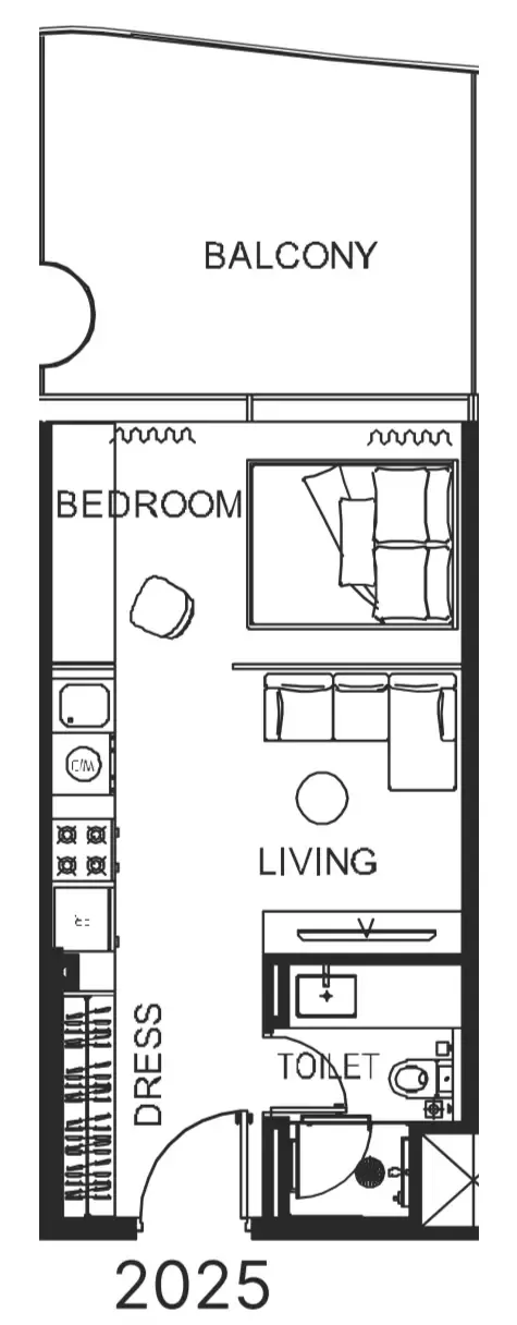 The WOW Tower Studio floor plan, 486 sqft