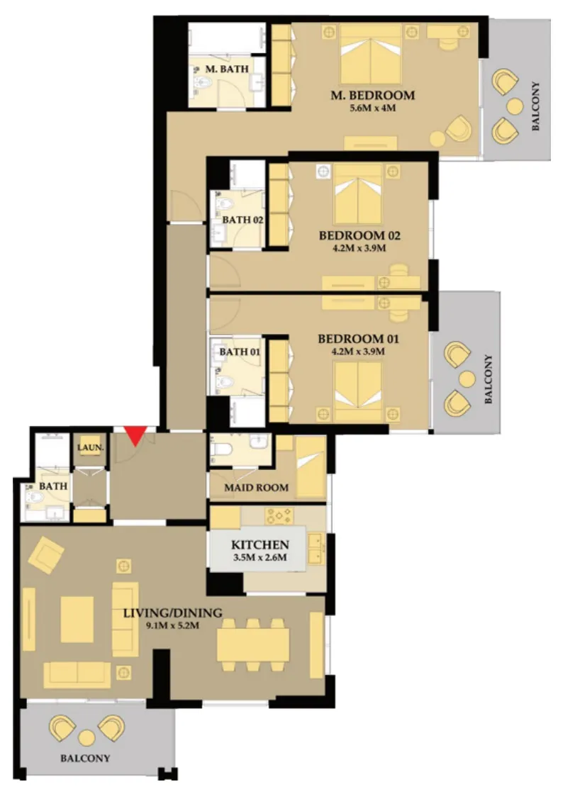 Riva Residence 3 bed floor plan, 2,235 sqft