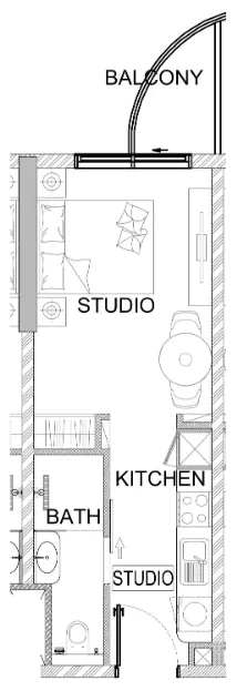 Valencia Studio floor plan, 328 sqft