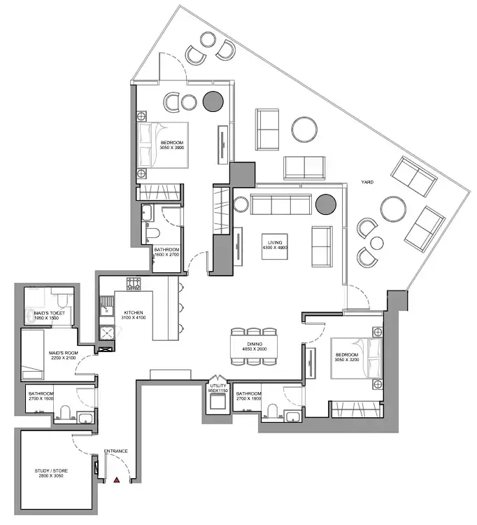 Skyscape 2 bed floor plan, 2,010 – 2,013 sqft