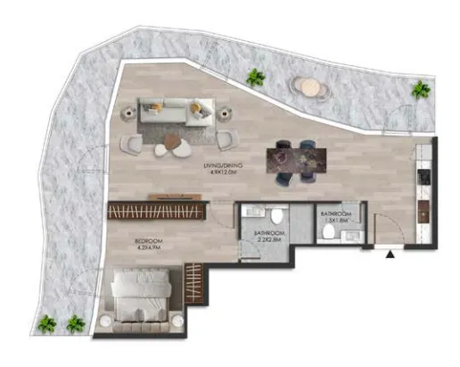 The Beach House 1 bed floor plan, 1,320 sqft