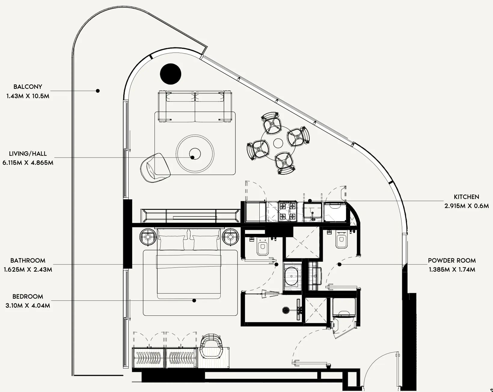 Azizi Rose 1 bed floor plan, 855 sqft