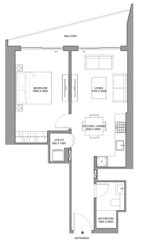 The Horizon at Sobha Central 1 bed floor plan, 695 sqft