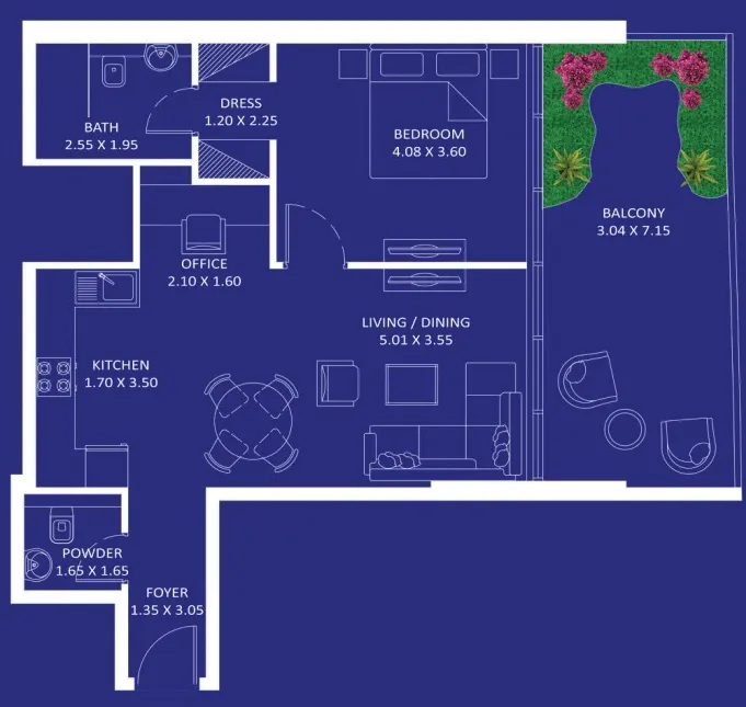 Oceanz 1 bed floor plan, 872 – 874 sqft
