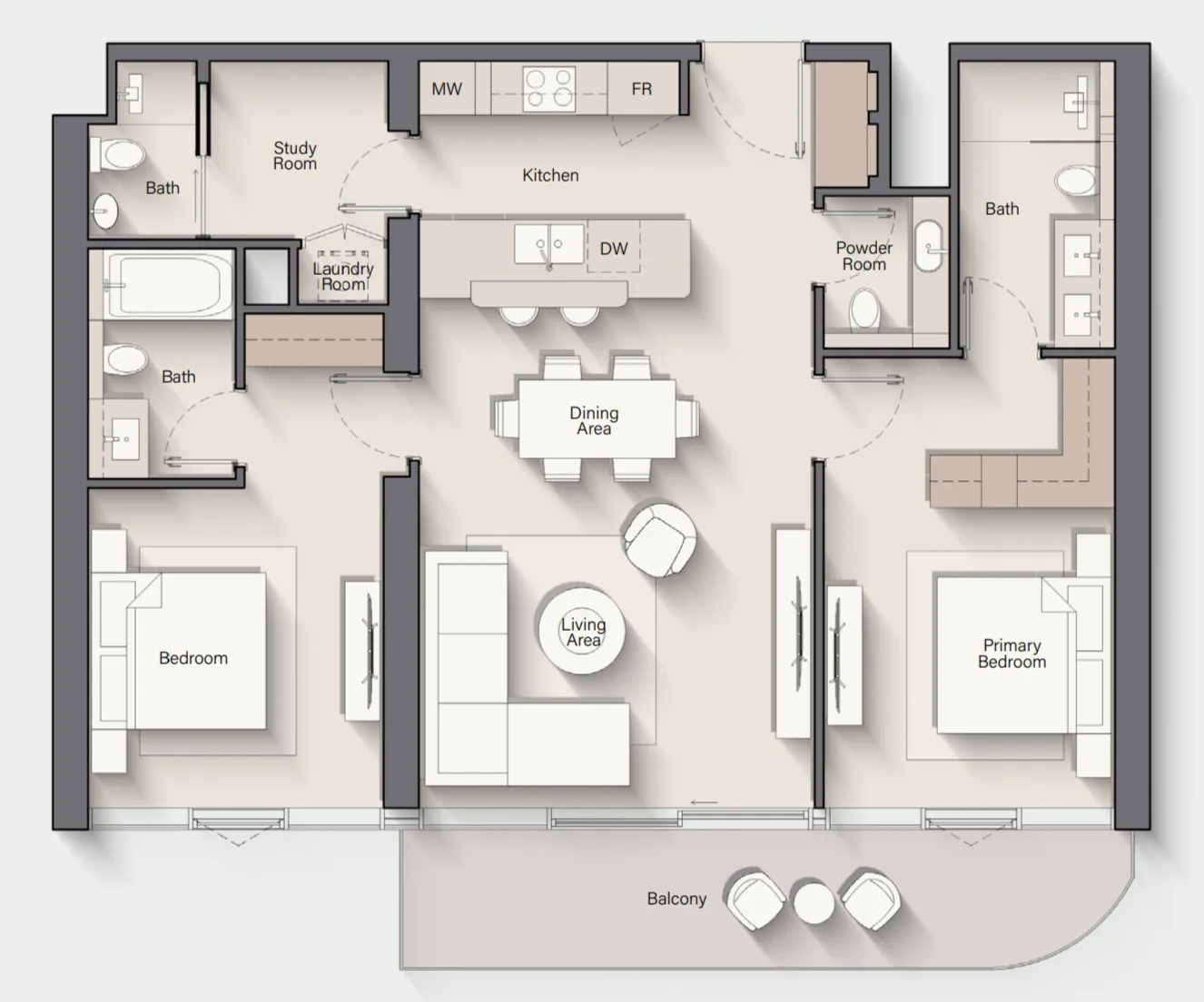 Costa Mare 2 bed floor plan, 1,235 sqft