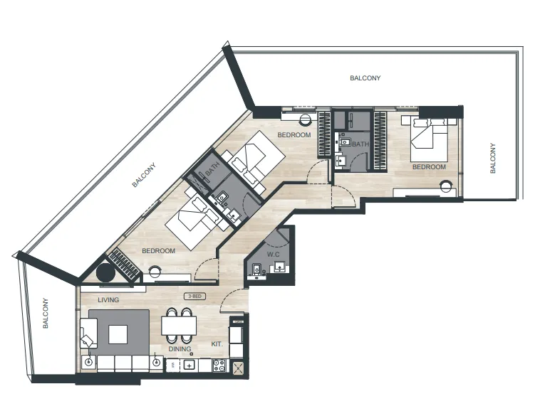 Binghatti Ghost 3 bed floor plan, 1,903 sqft