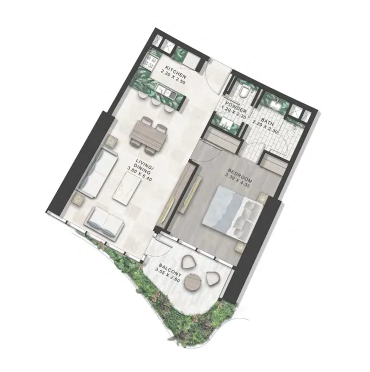 Safa One de Grisogono 1 bed floor plan, 839 sqft
