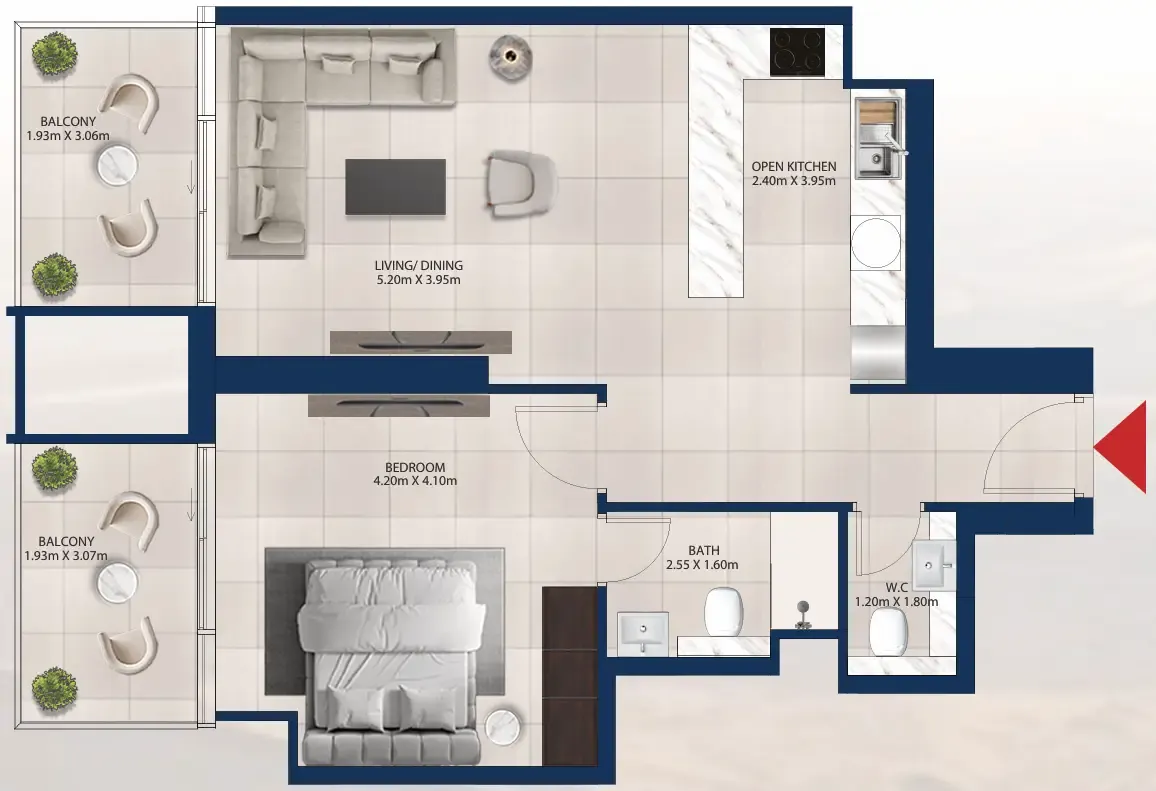 Al Vista 1 bed floor plan, 828 sqft