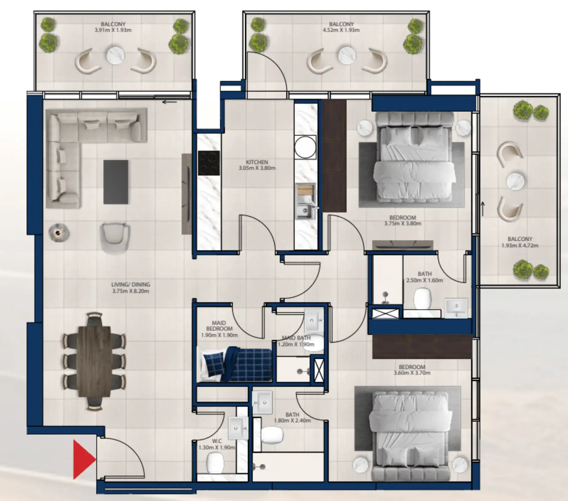 Al Vista 2 bed floor plan, 1,416 sqft