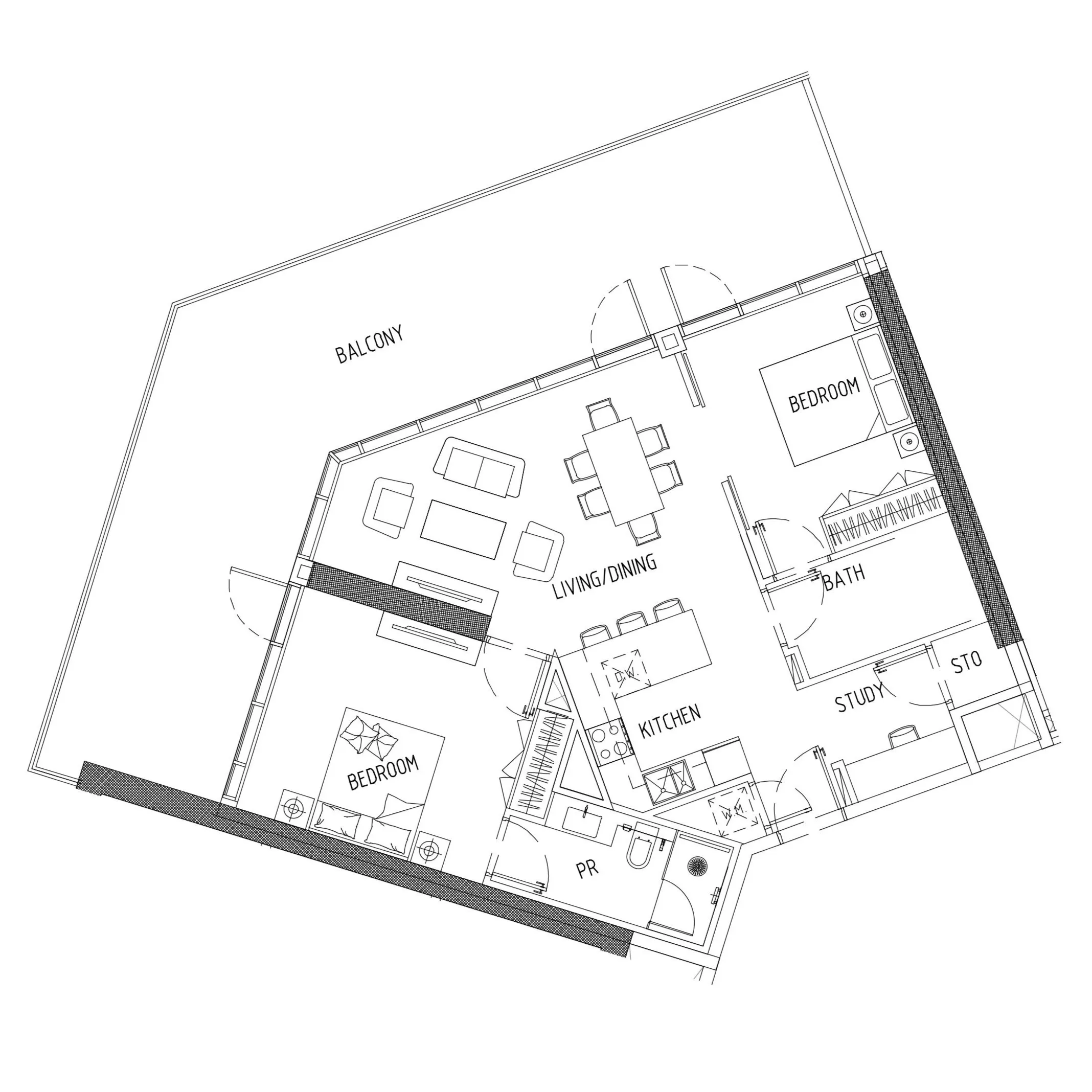 Damac District 2 bed floor plan, 1,418 sqft