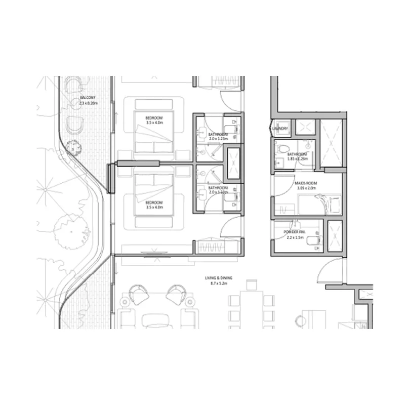 The Blue Beach Residence 3 bed floor plan, 2,426 sqft