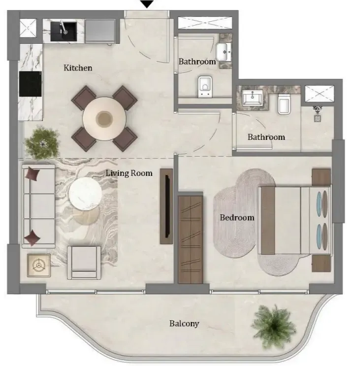Mirari Lagoon by Zoya 1 bed floor plan, 608 sqft