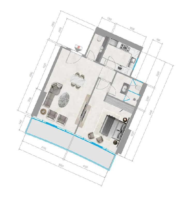 Orchid Towers Phase 1 1 bed floor plan, 850 sqft
