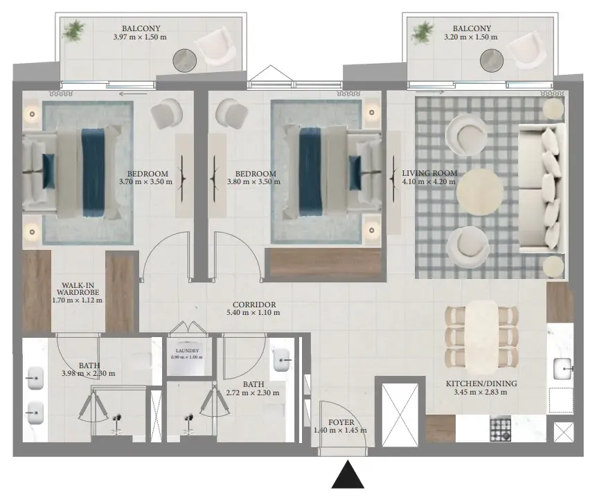 Fior 1 2 bed floor plan, 1,141 sqft