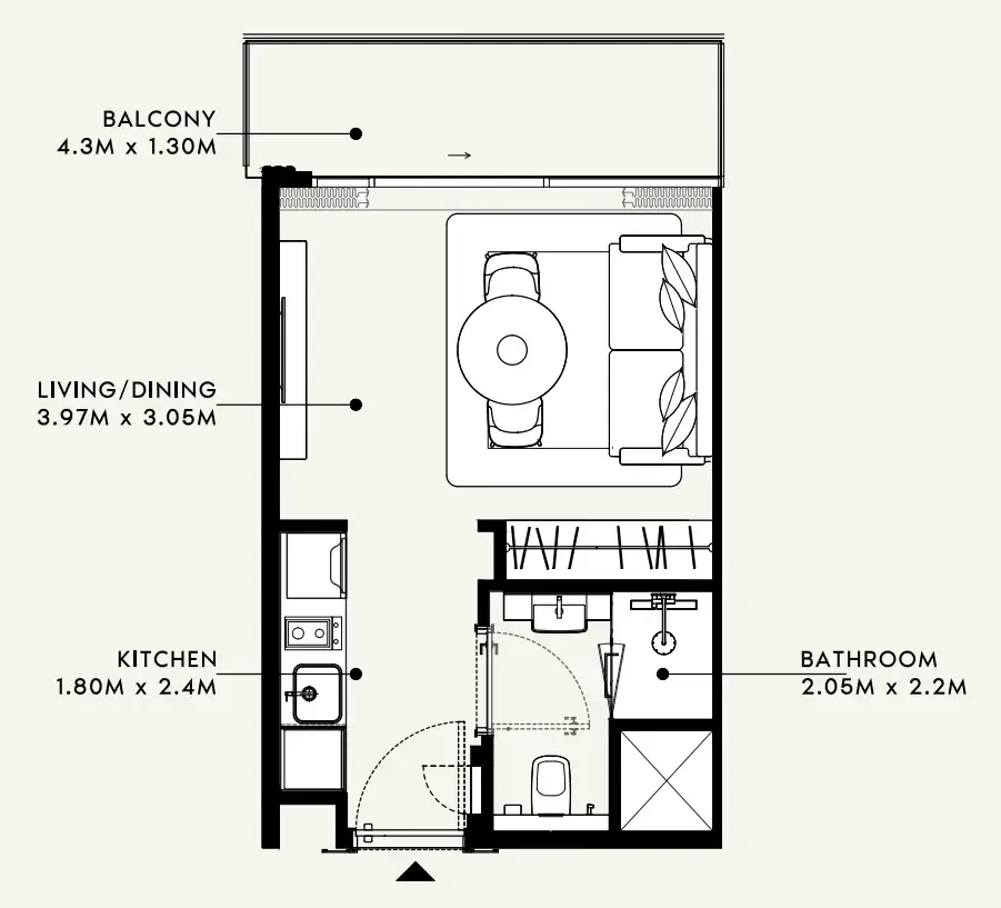 Azizi Milan Studio floor plan, 336 sqft