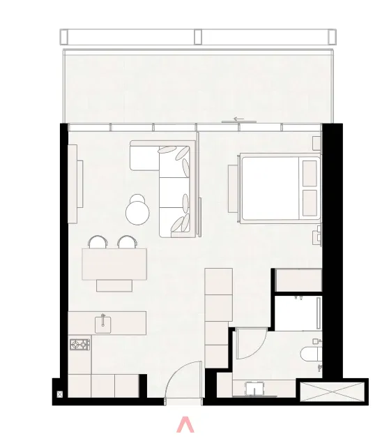 UPSIDE Living 1 bed floor plan, 652 sqft