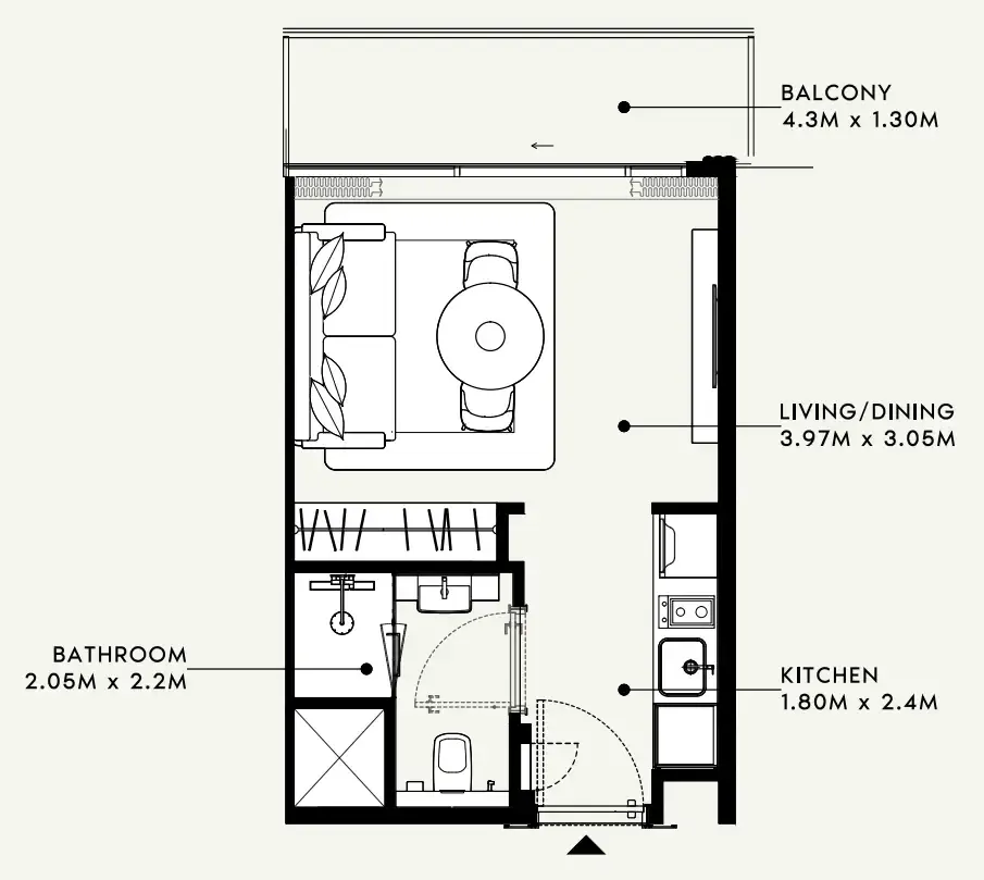 Azizi Milan Studio floor plan, 326 sqft