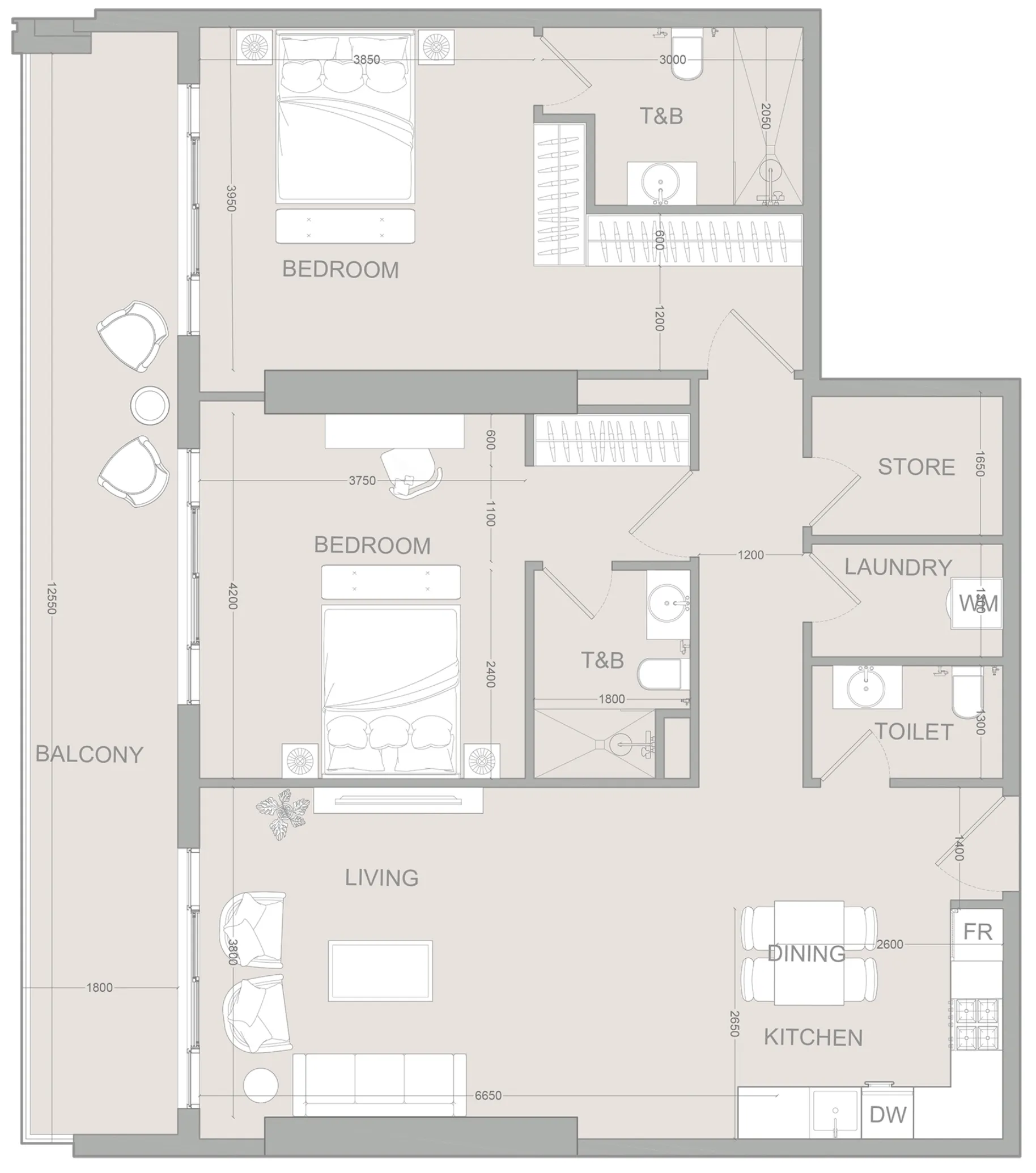 AUREL1A Residence 2 bed floor plan, 1,408 sqft