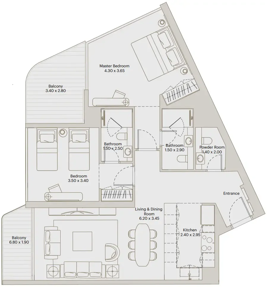 Eleve 2 bed floor plan, 1,169 sqft
