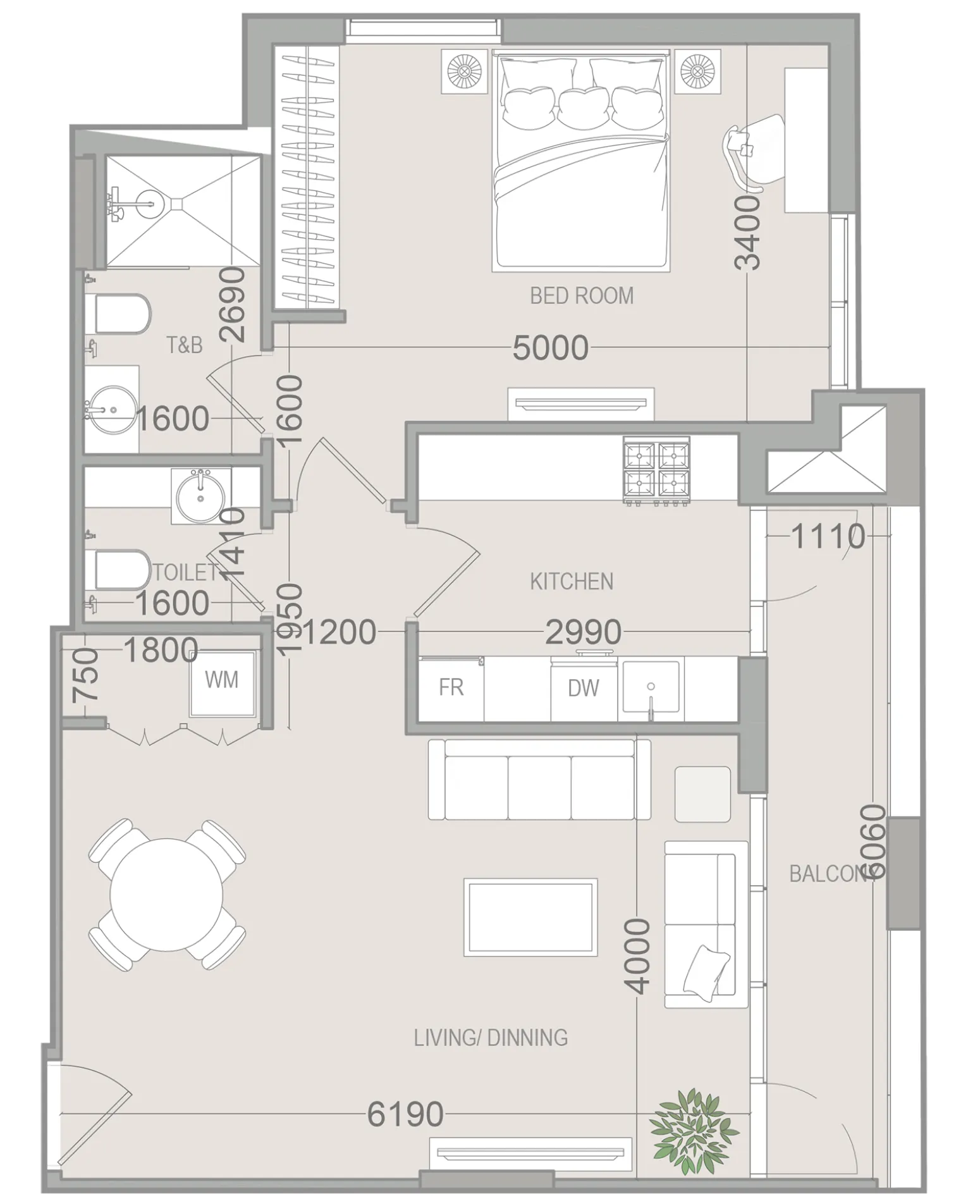 EVERGR1N House 4 1 bed floor plan, 793 sqft
