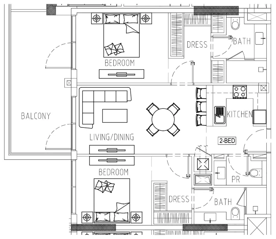Damac Riverside Views 2 bed floor plan, 1,098 sqft