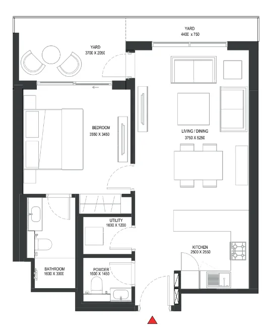 Sobha One 1 bed floor plan, 808 sqft