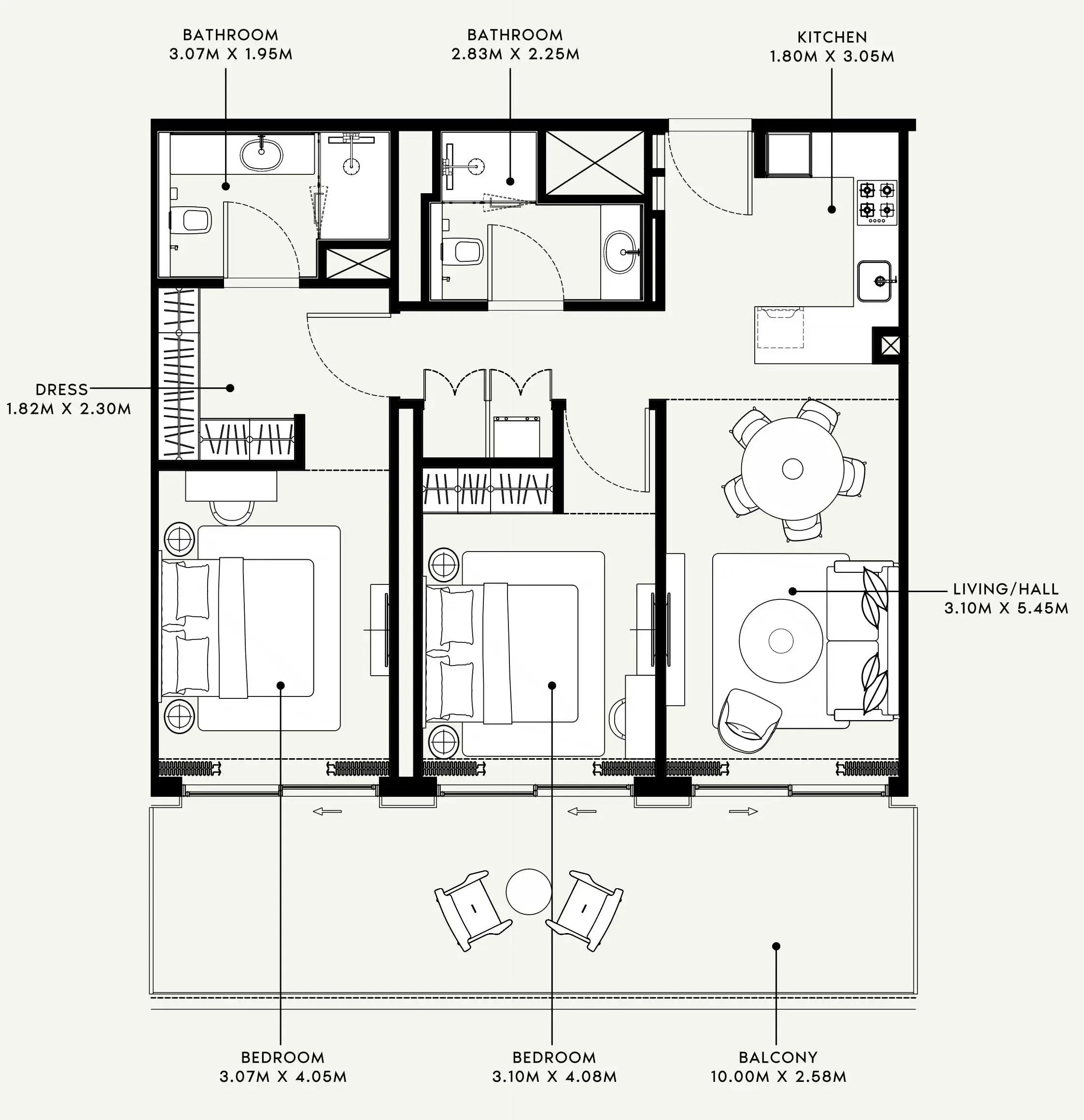 Azizi Venice 2 bed floor plan, 1,213 sqft