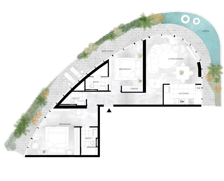 Trussardi Residences 2 bed floor plan, 1,854 sqft