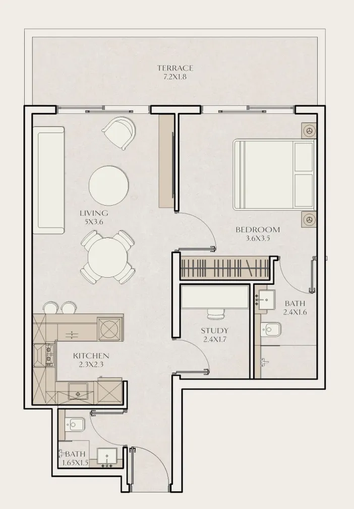 Tavora Residences 1 bed floor plan, 791 sqft