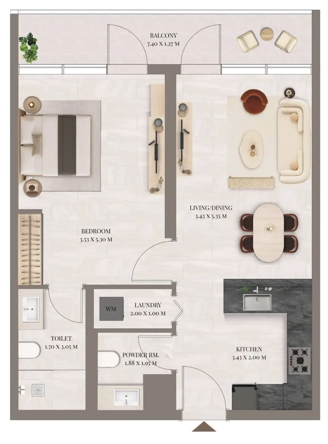 Rivo 1 bed floor plan, 824 sqft