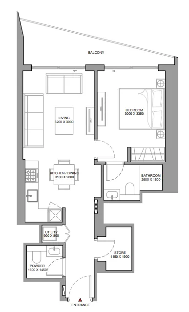 The Serene at Sobha Central 1 bed floor plan, 731 sqft