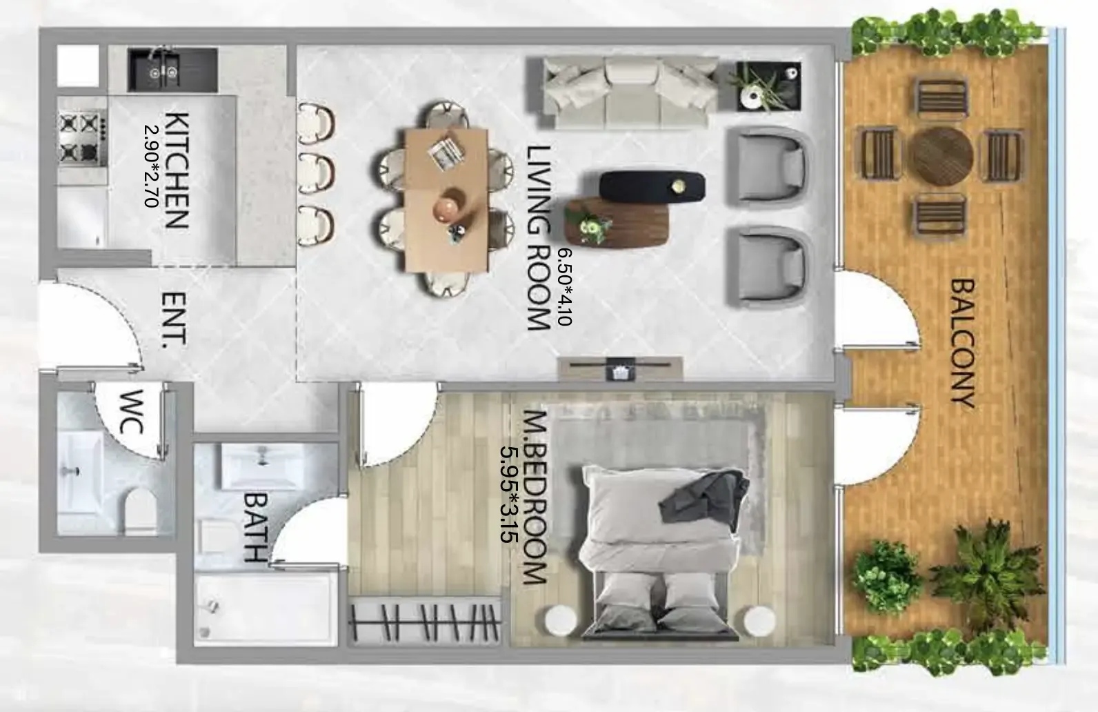 311 Boulevard 1 bed floor plan, 898 sqft