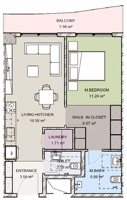 Uptown Muscat 1 bed floor plan, 680 – 1,288 sqft