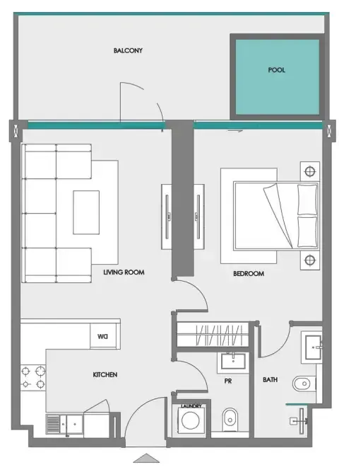 Samana Boulevard Heights 1 bed floor plan, 772 sqft