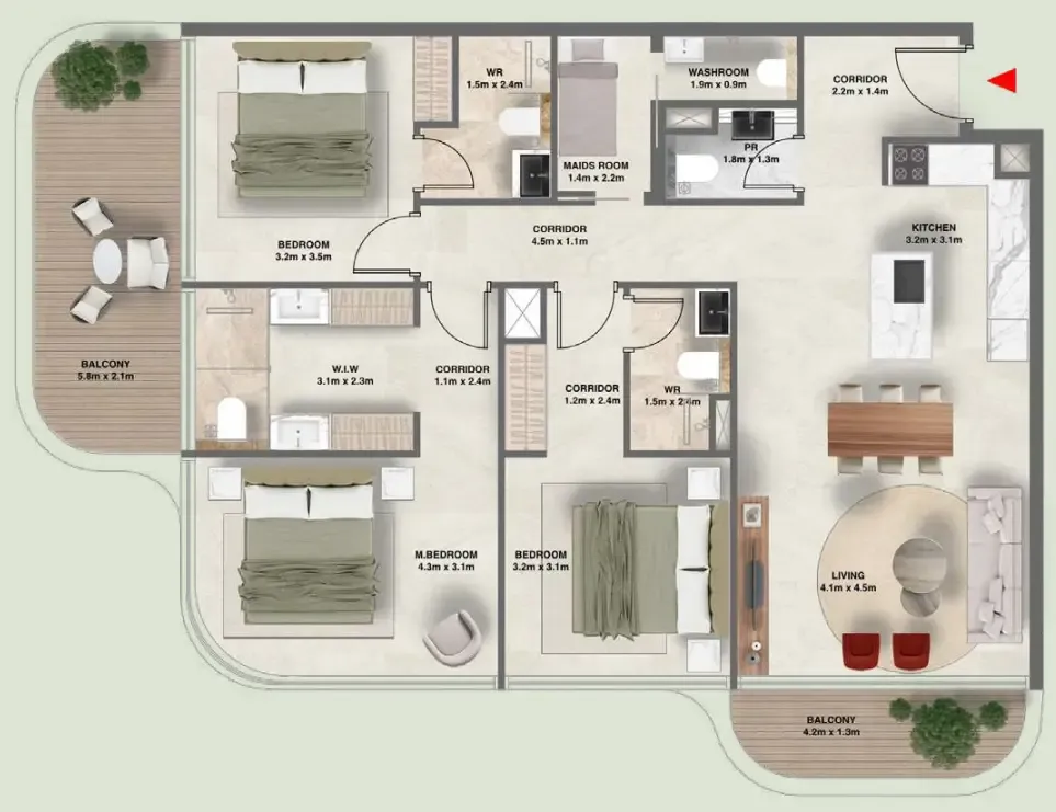 The Tides 3 bed floor plan, 1,379 sqft
