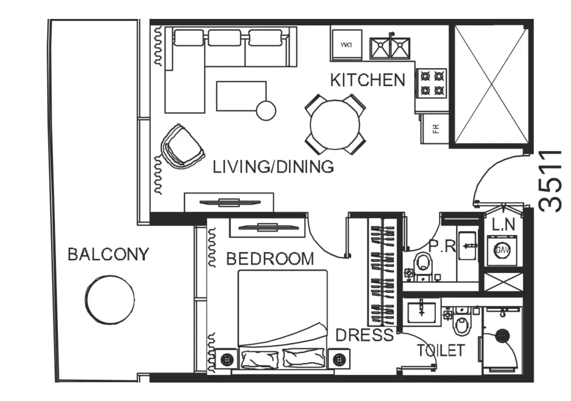 The WOW Tower 1 bed floor plan, 706 sqft