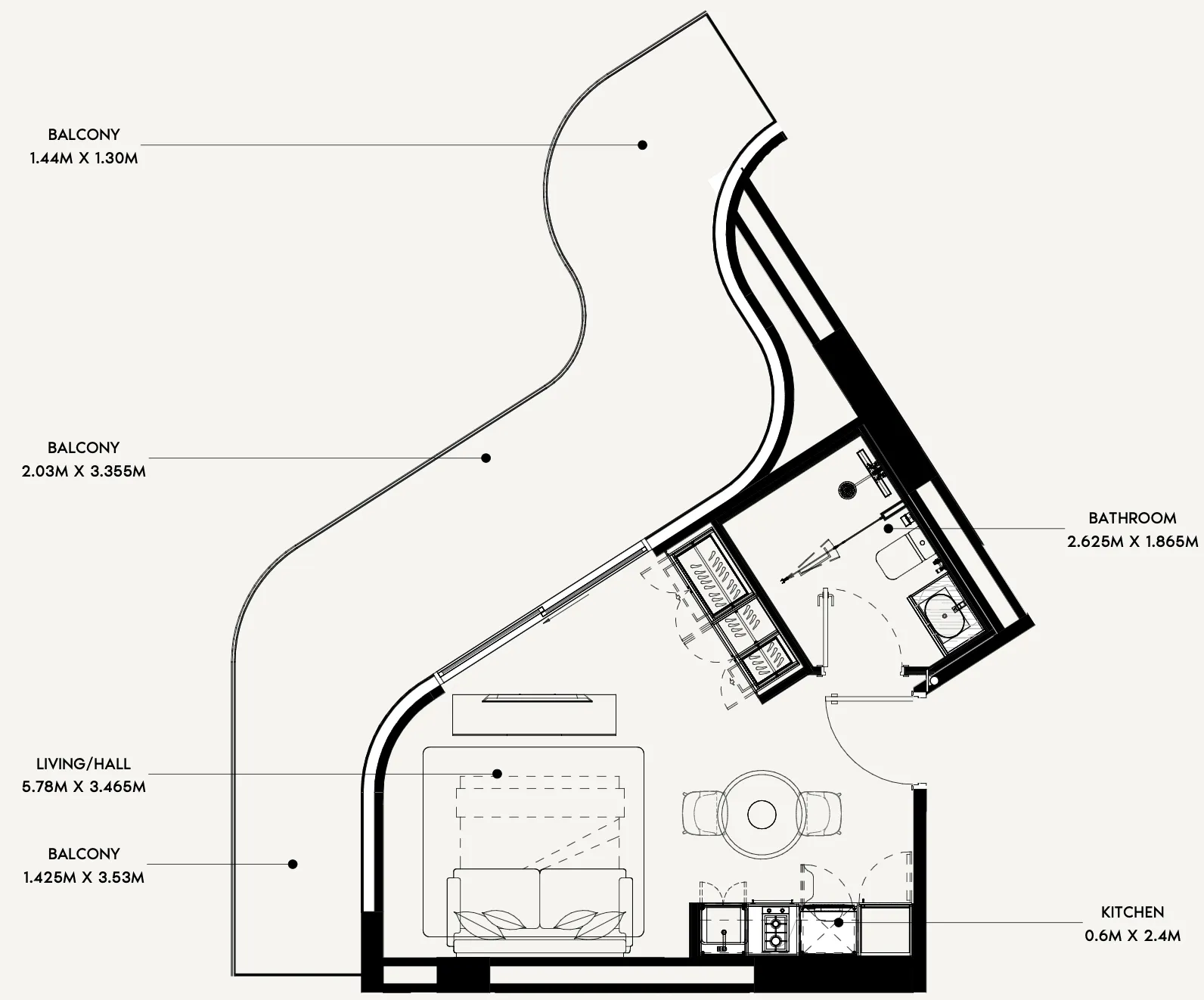 Azizi Rose Studio floor plan, 602 sqft