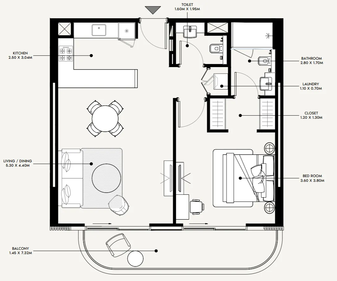 Azizi Amir 1 bed floor plan, 842 sqft