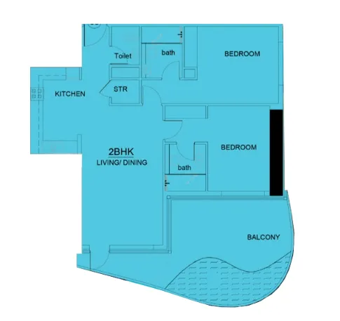 Volga Tower 2 bed floor plan, 1,344 sqft