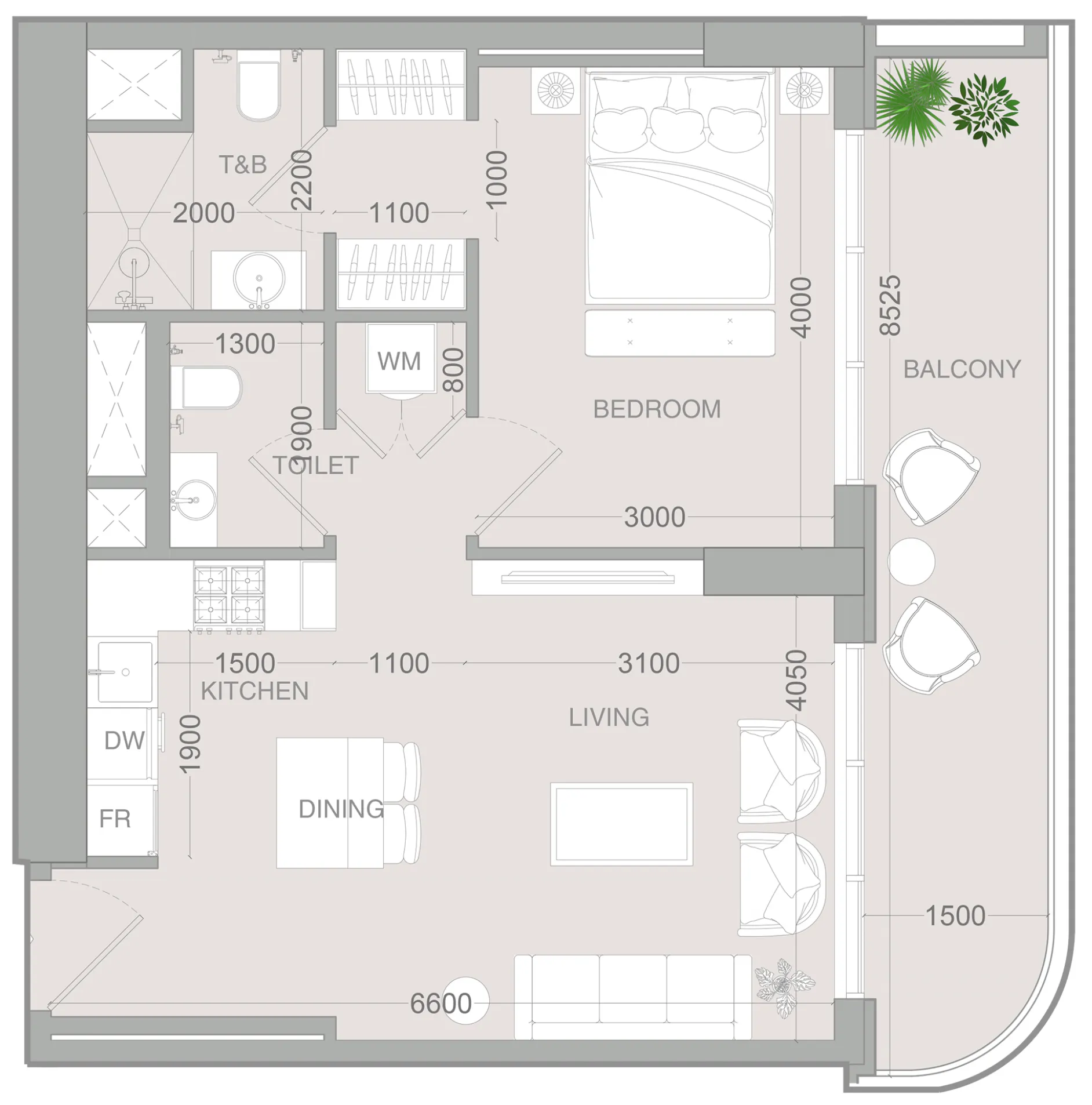 ALTA V1EW 1 bed floor plan, 739 sqft