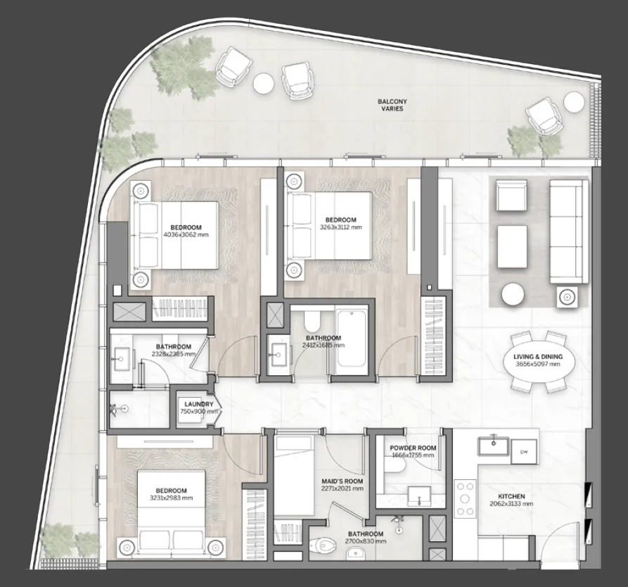DG1 Living 3 bed floor plan, 1,757 sqft