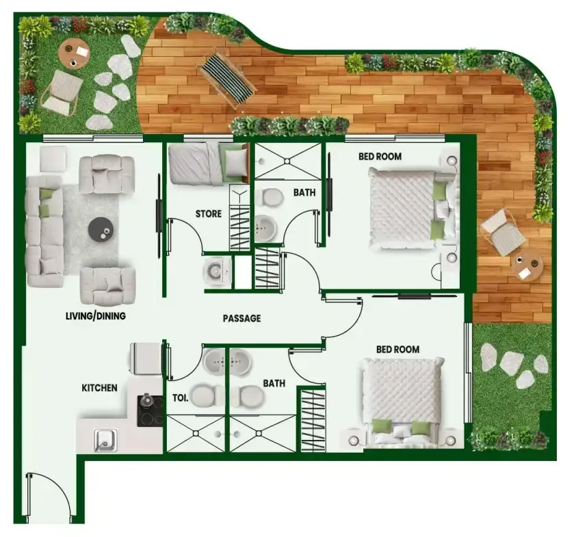 Vincitore Wellness Estate 2 bed floor plan, 1,387 sqft