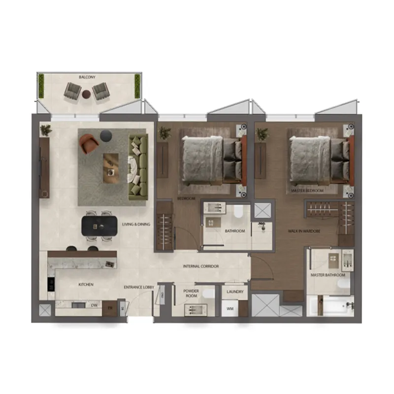 Sei Saadiyat 2 bed floor plan, 1,087 sqft